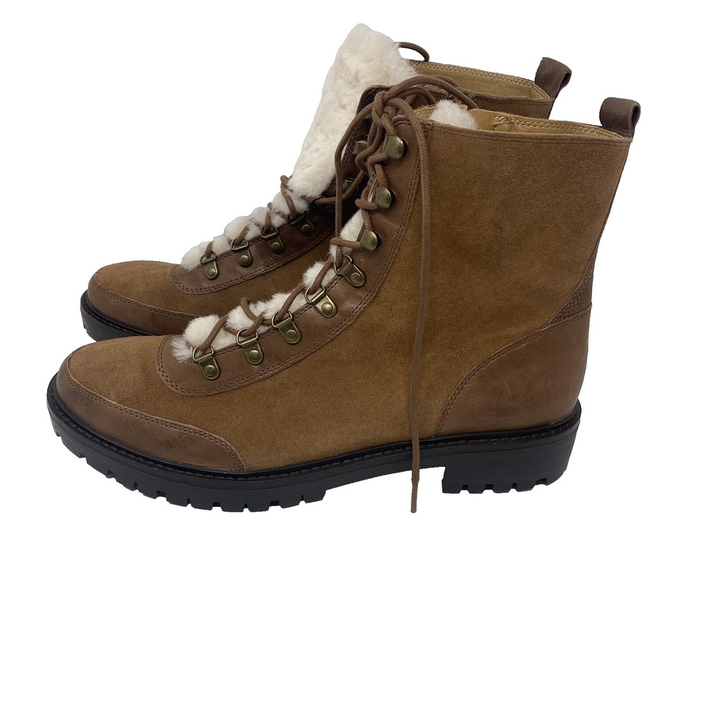 Lucky Brand Women US 11 Ankle Boots Iliana Brown Lace-Up Leather Wool Combat